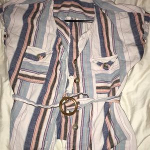 Striped button up, belted top